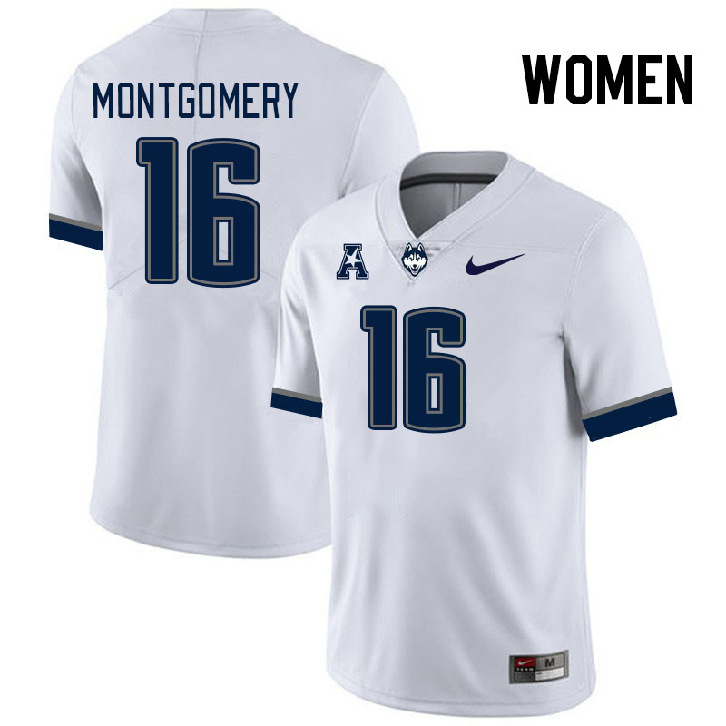 Women #16 Brock Montgomery Uconn Huskies College Football Jerseys Stitched-White